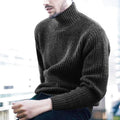 Dark brown ribbed knit turtleneck sweater