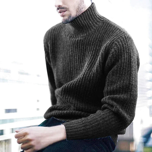 Dark brown ribbed knit turtleneck sweater