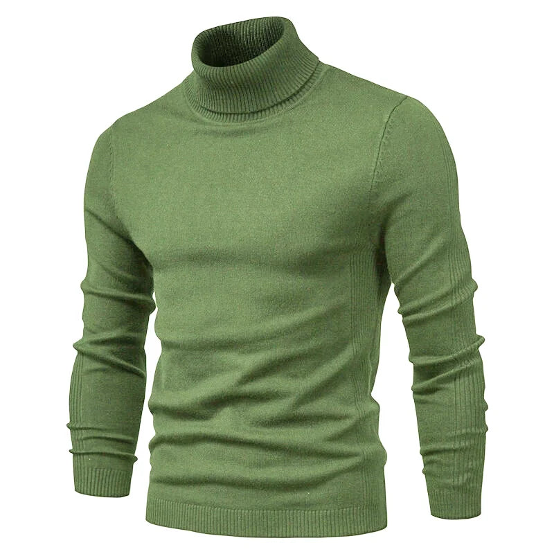Olive green ribbed turtleneck sweater