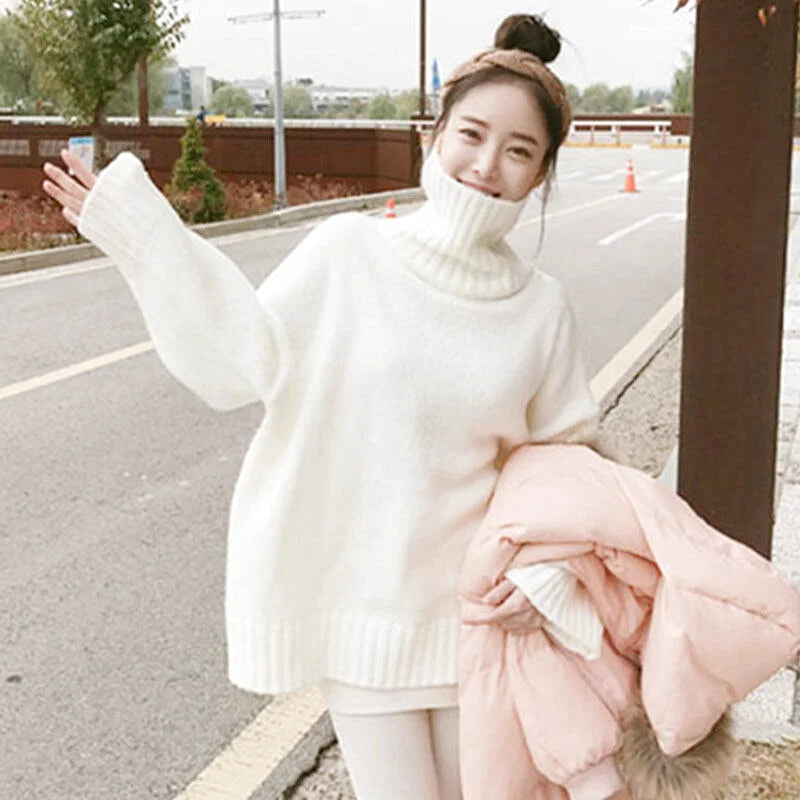Off-white high-neck knit sweater