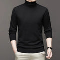 Black turtleneck sweater with ribbed cuffs and hem
