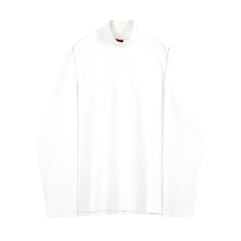White long-sleeved turtleneck top with a smooth, minimalist design