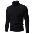 Black turtleneck sweater with a textured diamond-knit pattern