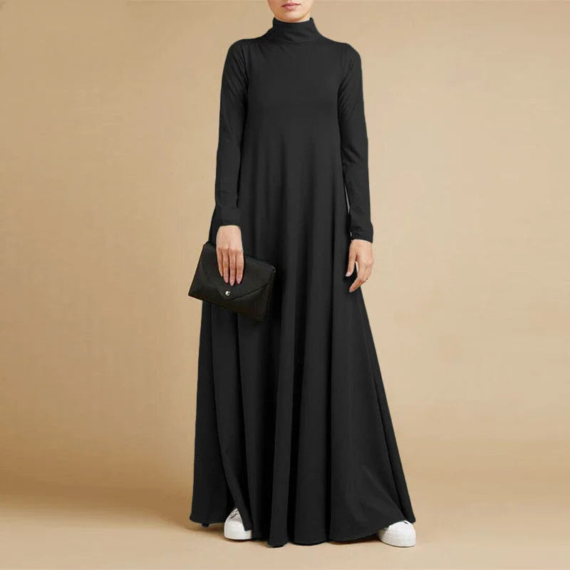 Black long-sleeved high-neck maxi dress